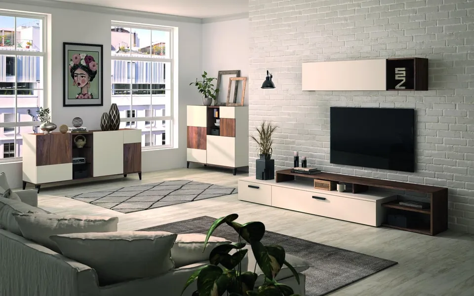 Composad Vittoria Soggiorno Completo Porta TV Noce Brera 4 Pezzi