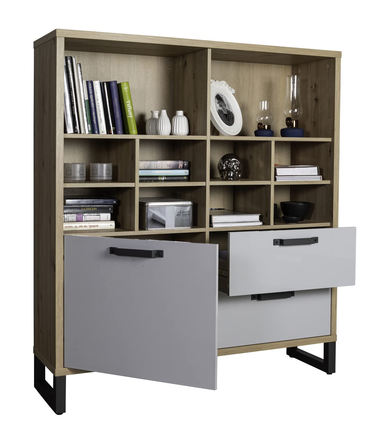 Composad LaFabrica Libreria 2 Cassetti 1 Anta 10 Vani Rovere Grigio