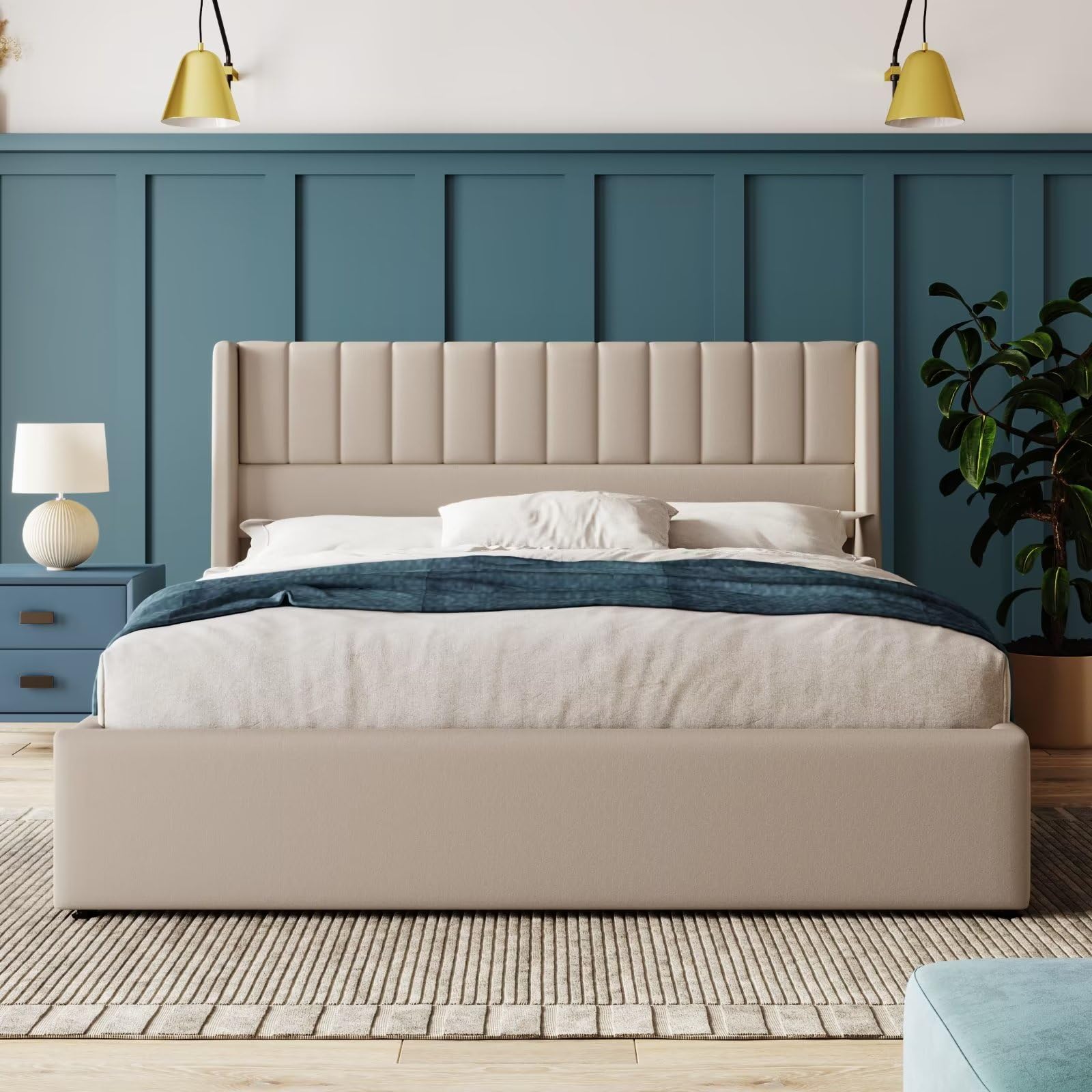Dolamaní Letto Matrimoniale 180x200 Beige in Lino con Contenitore