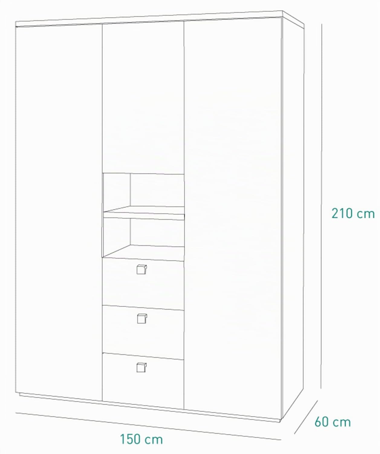 Composad Globo Armadio 3 Ante 3 Cassetti 150 Rovere Bianco