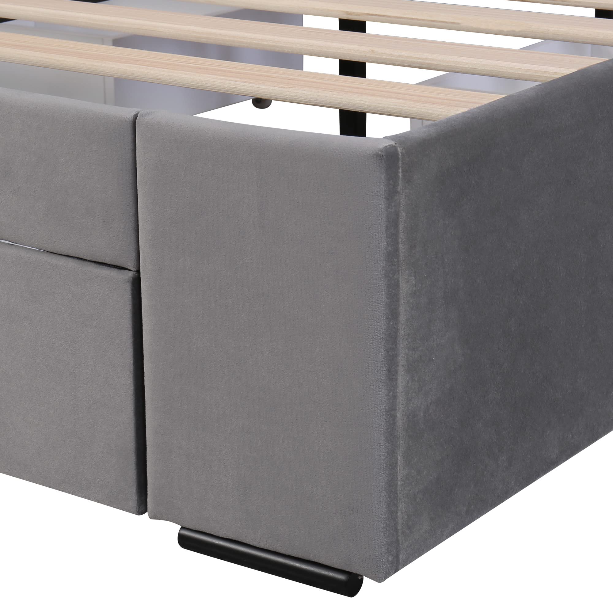 Dolamaní Letto matrimoniale 140x200 velluto grigio con 4 cassetti