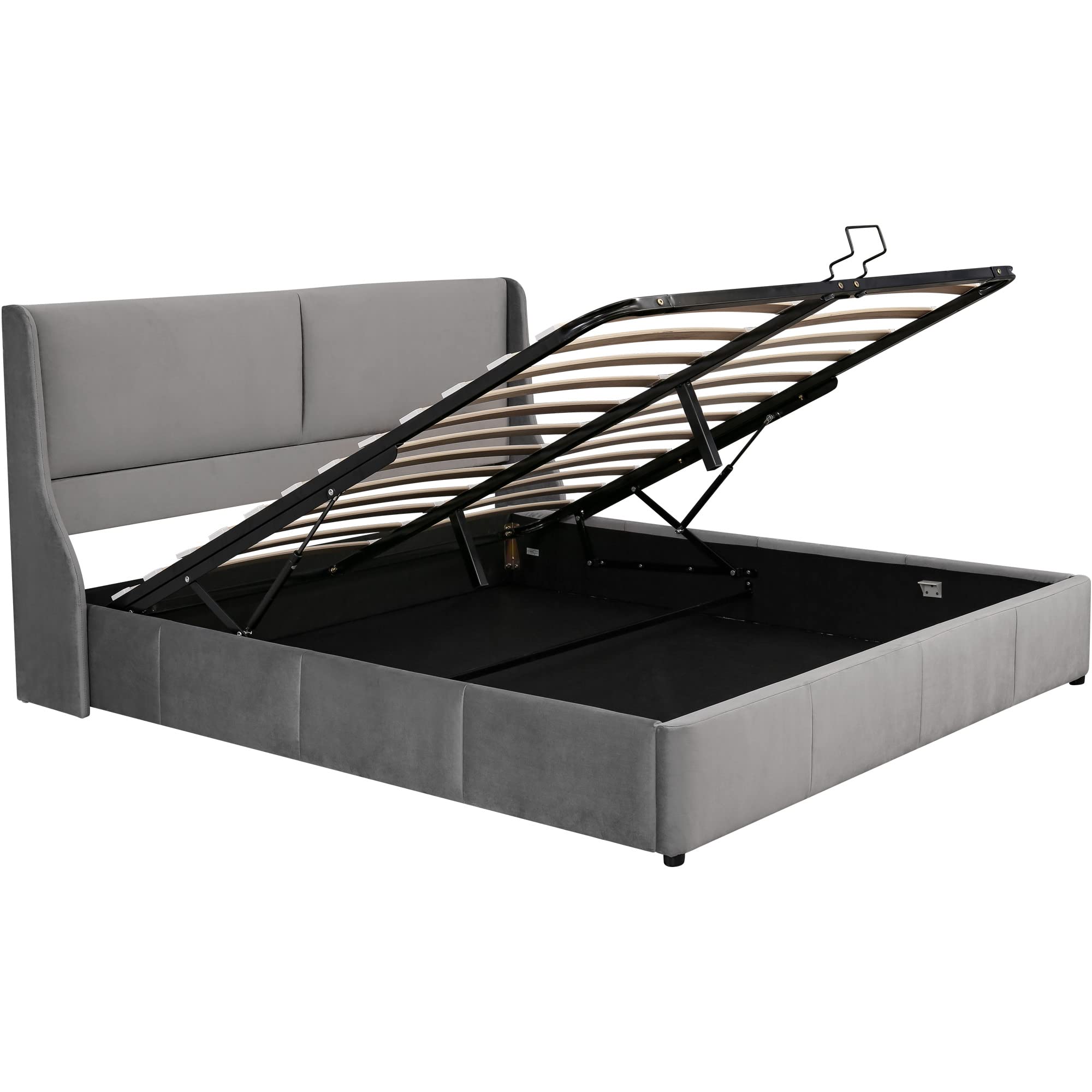 Dolamaní Letto Matrimoniale Contenitore 160x200 Grigio in Velluto
