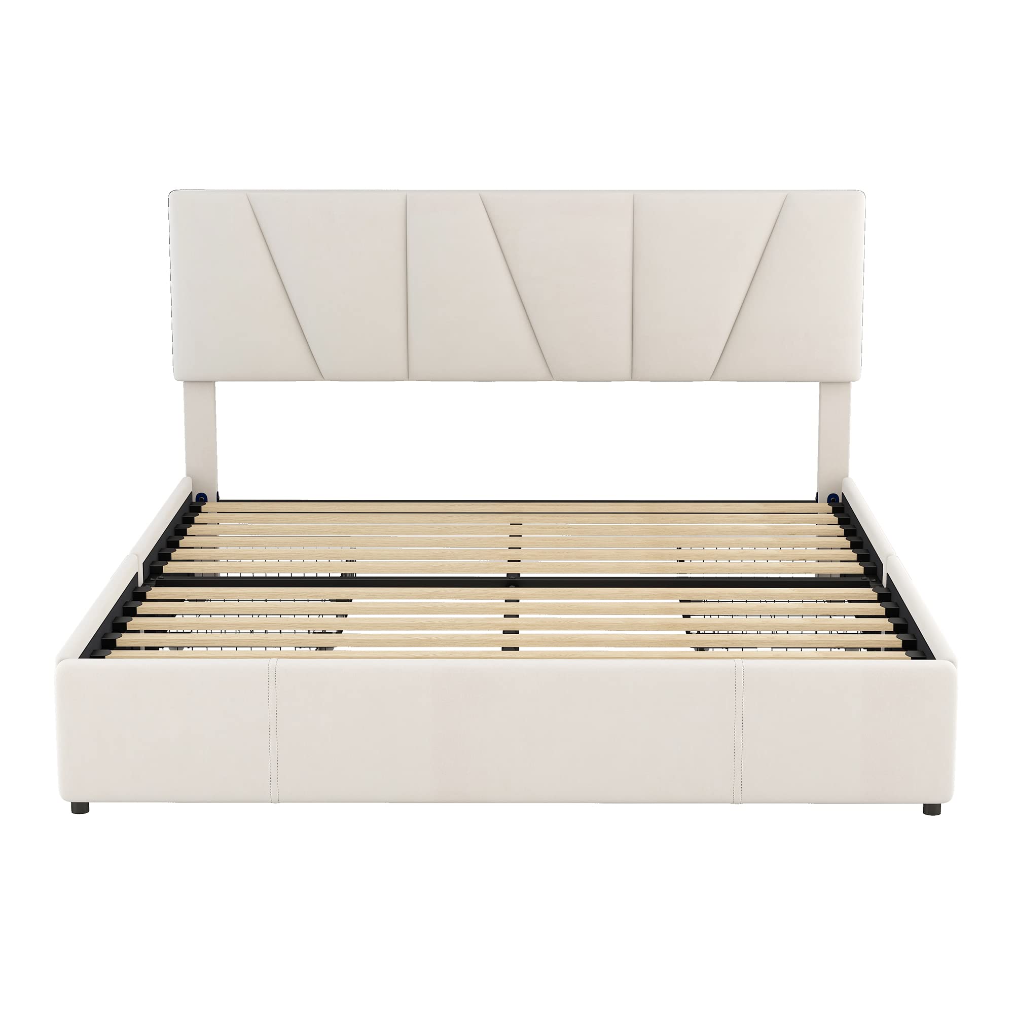 Dalamaní Letto Imbottito Velluto 160x200 Beige 4 Cassetti