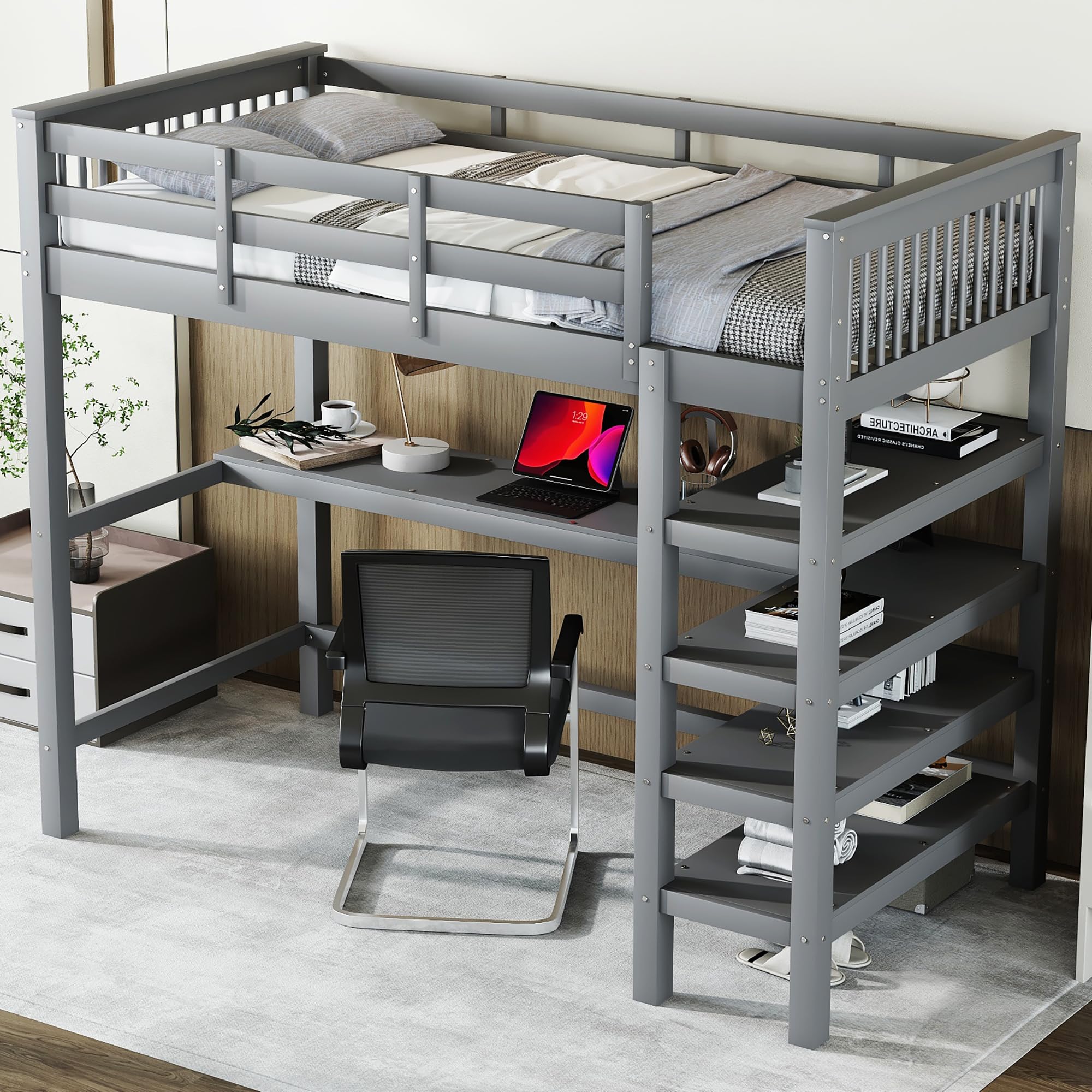 Dolamani Letto a Soppalco 90x200 con Scrivania Grigio