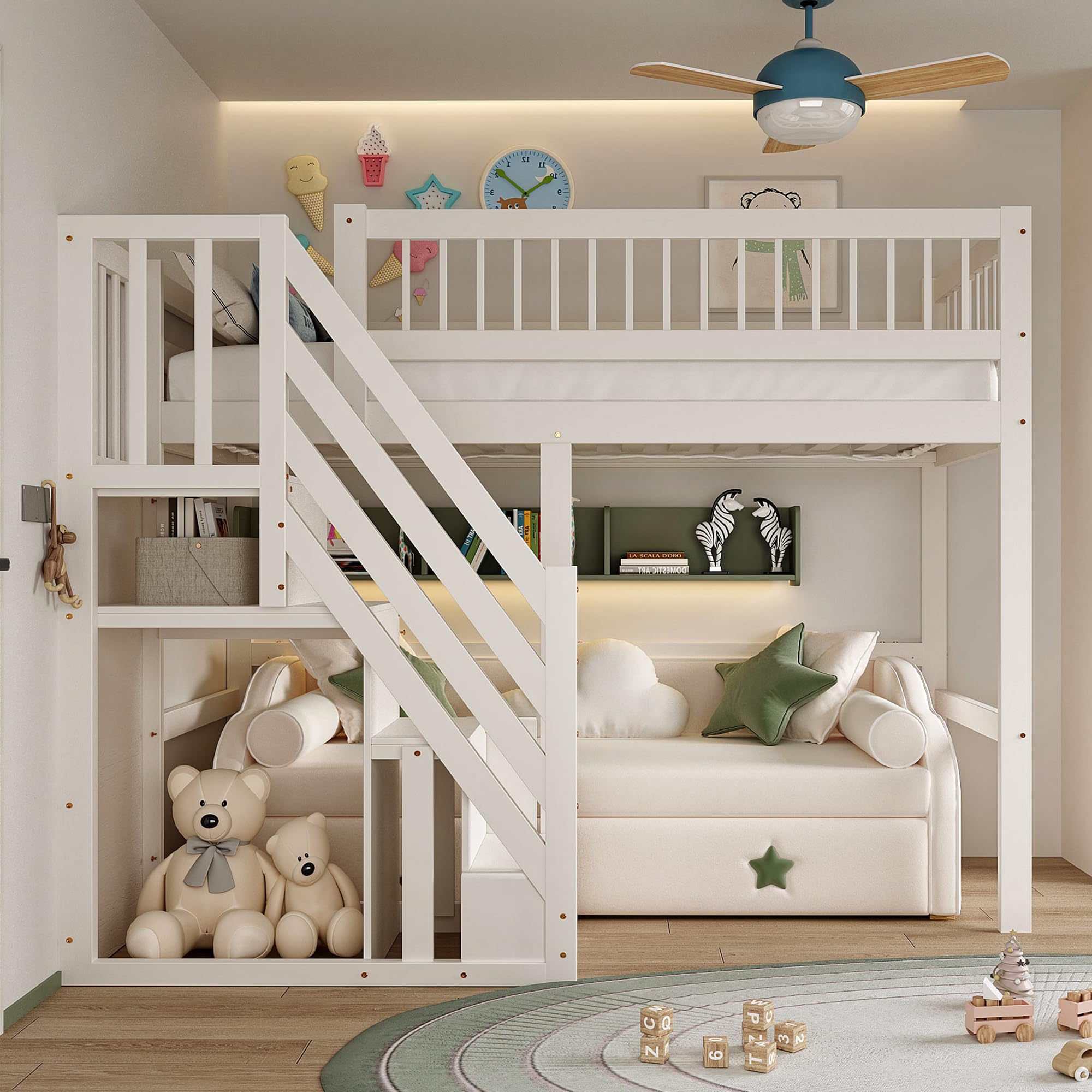 Dolamaní Letto a soppalco 90x200 bianco con scala