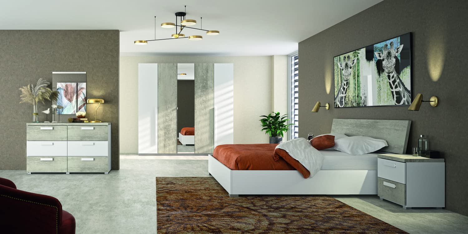 Composad Ador'a camera da letto 5 pezzi cemento e bianco specchio