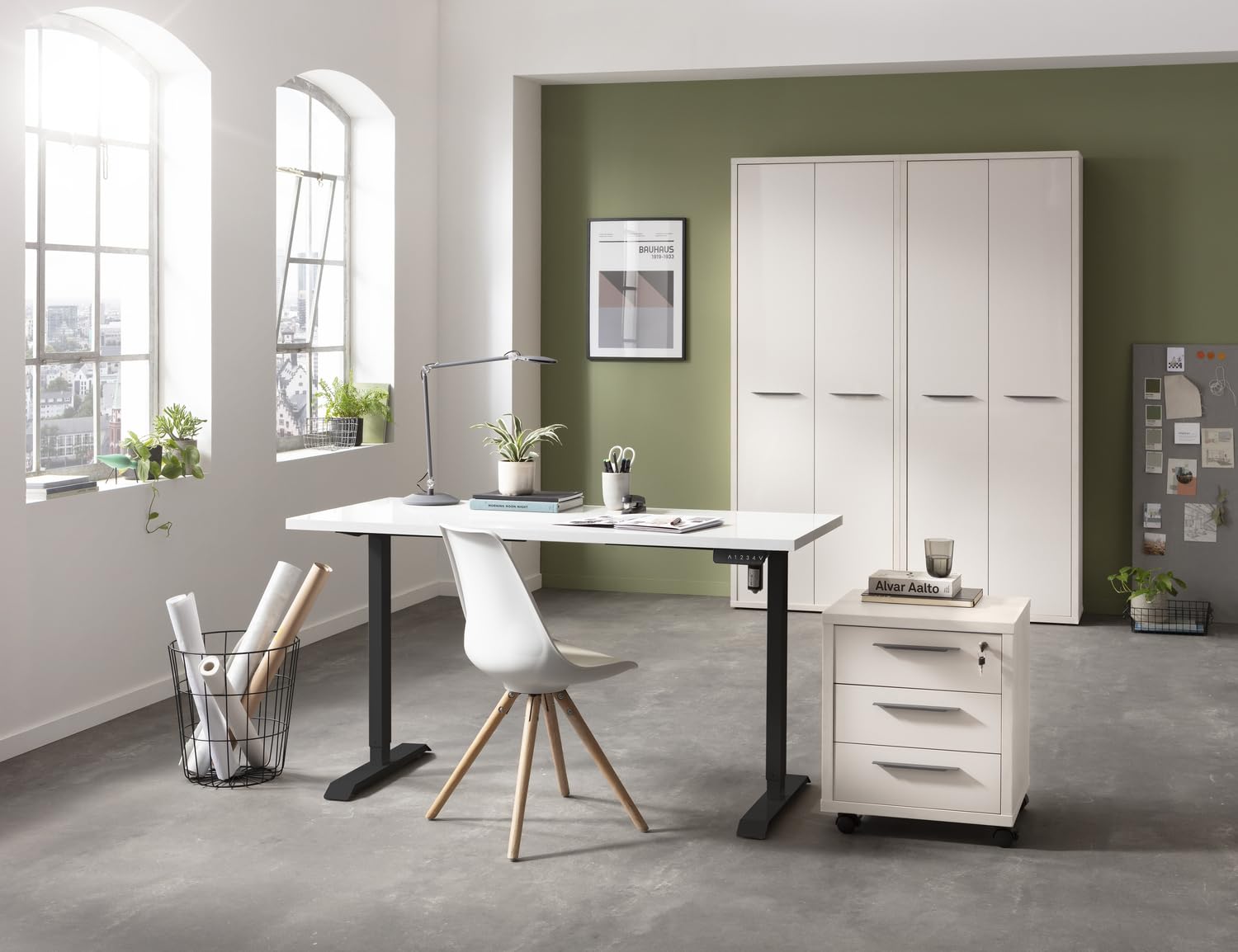 Composad Energia scrivania elettrica 150x69 bianco laccato nero