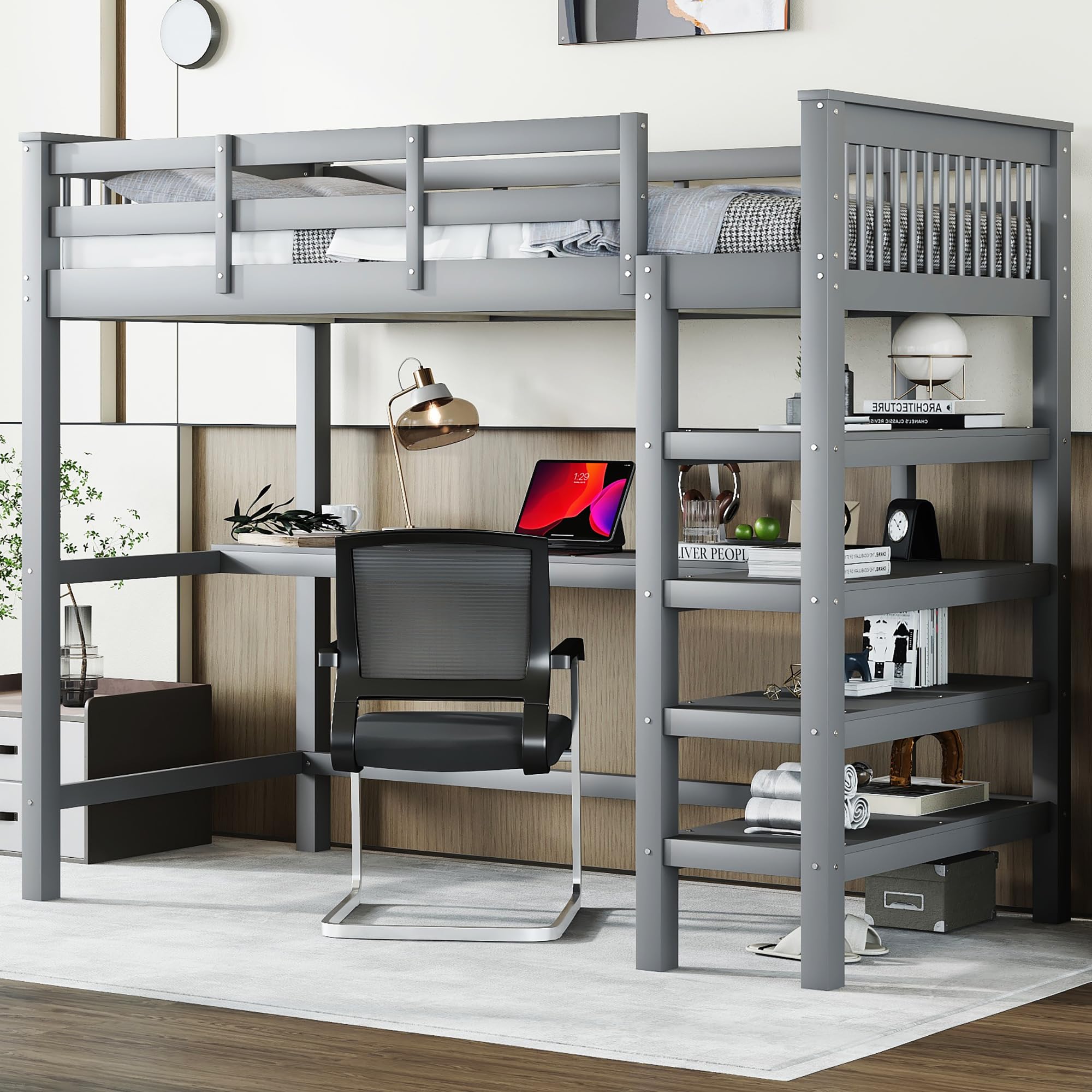 Dolamani Letto a Soppalco 90x200 con Scrivania Grigio
