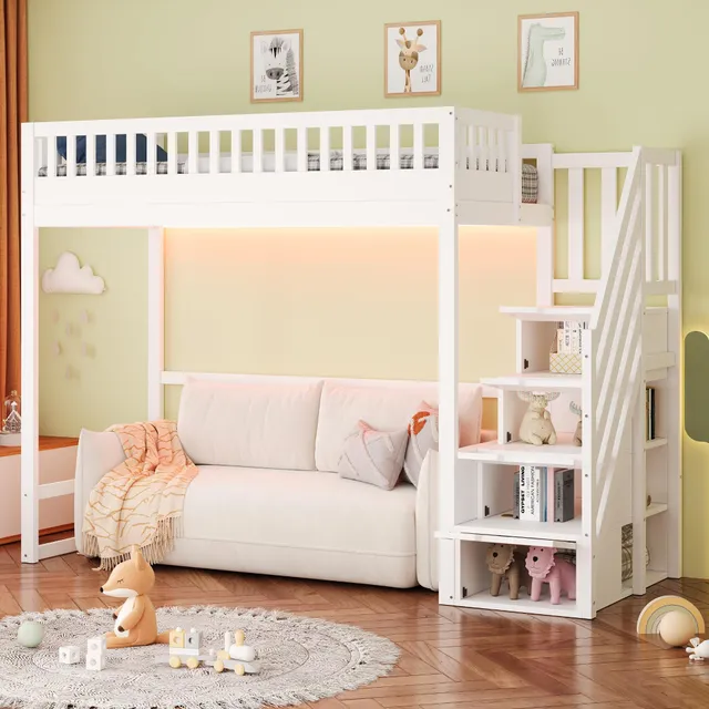 Dolamaní Letto a soppalco 90x200 bianco LED scala
