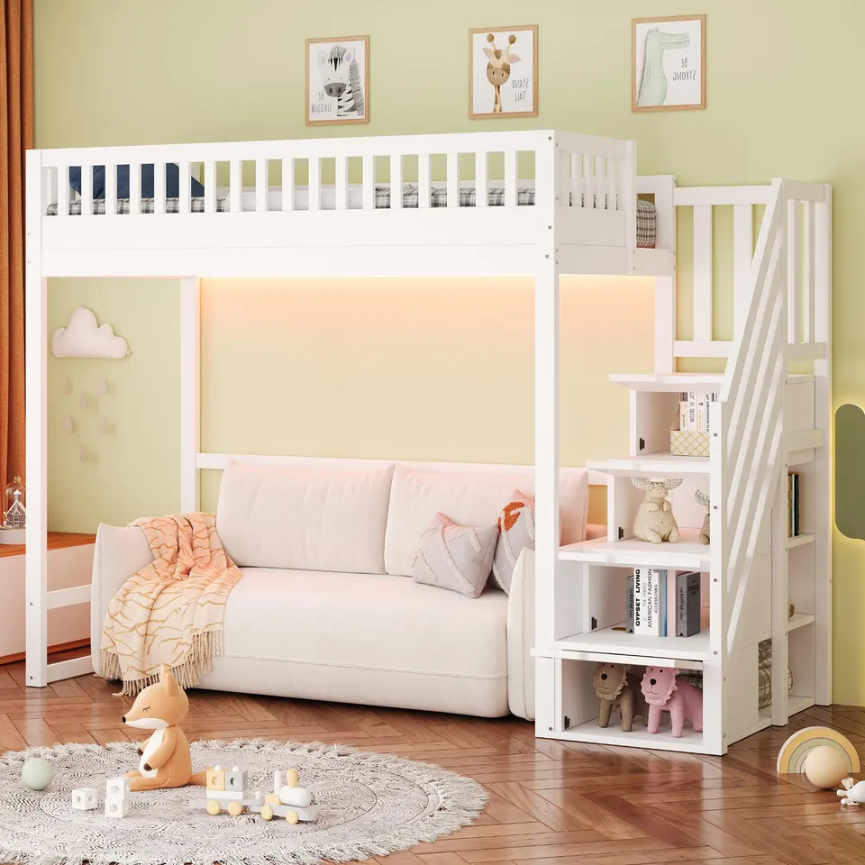 Dolamaní Letto a soppalco 90x200 bianco LED scala
