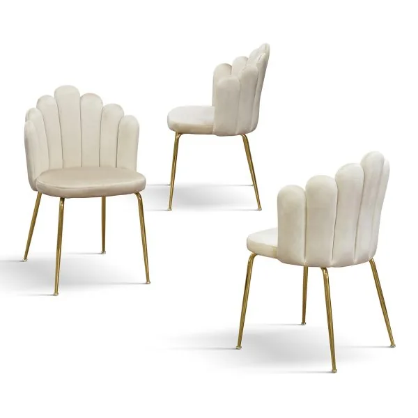 Epocantica Sedia Conchiglia Velluto Gambe Dorate Set 4 Pezzi