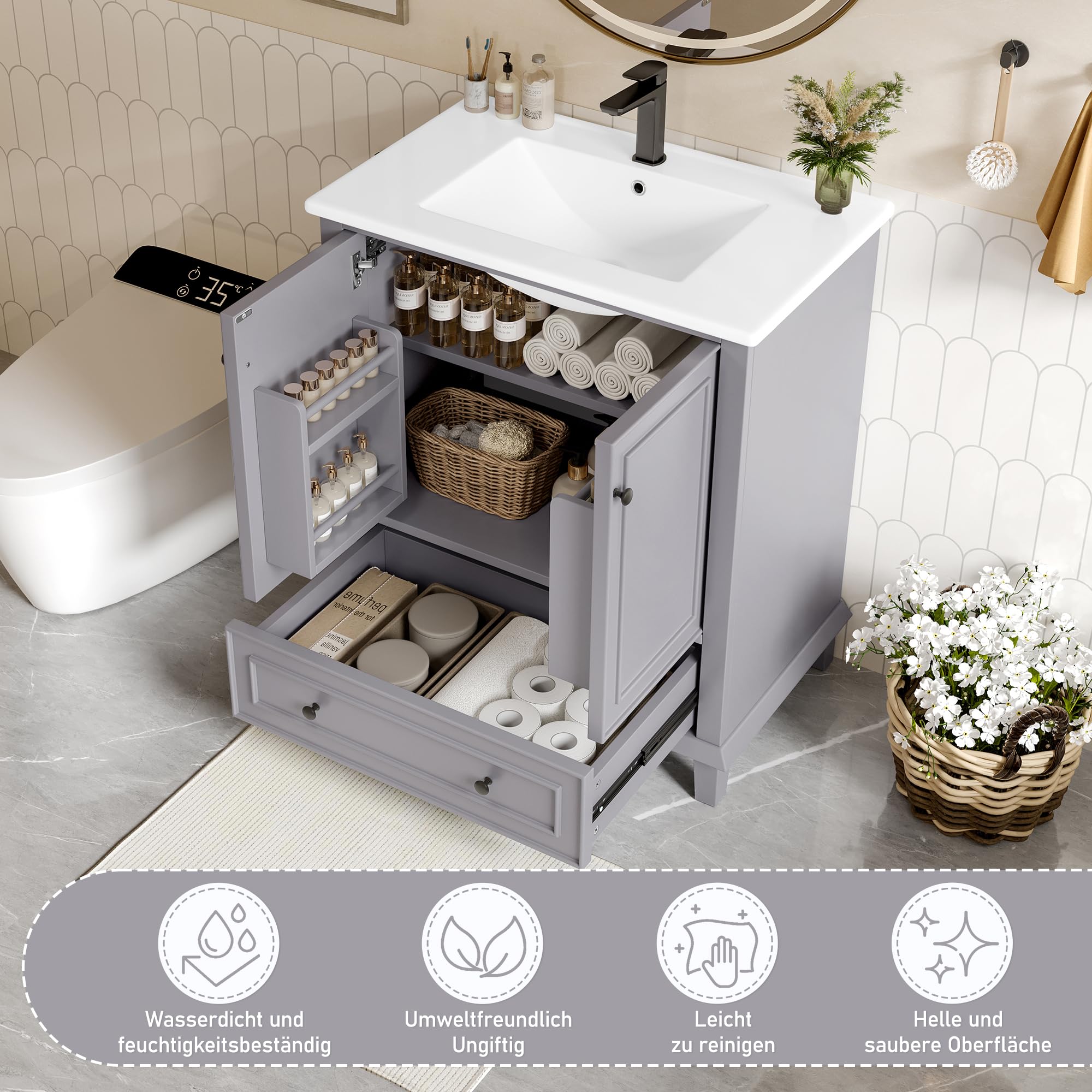 Dolamaní Mobile bagno con lavabo 73x45x87 cm grigio