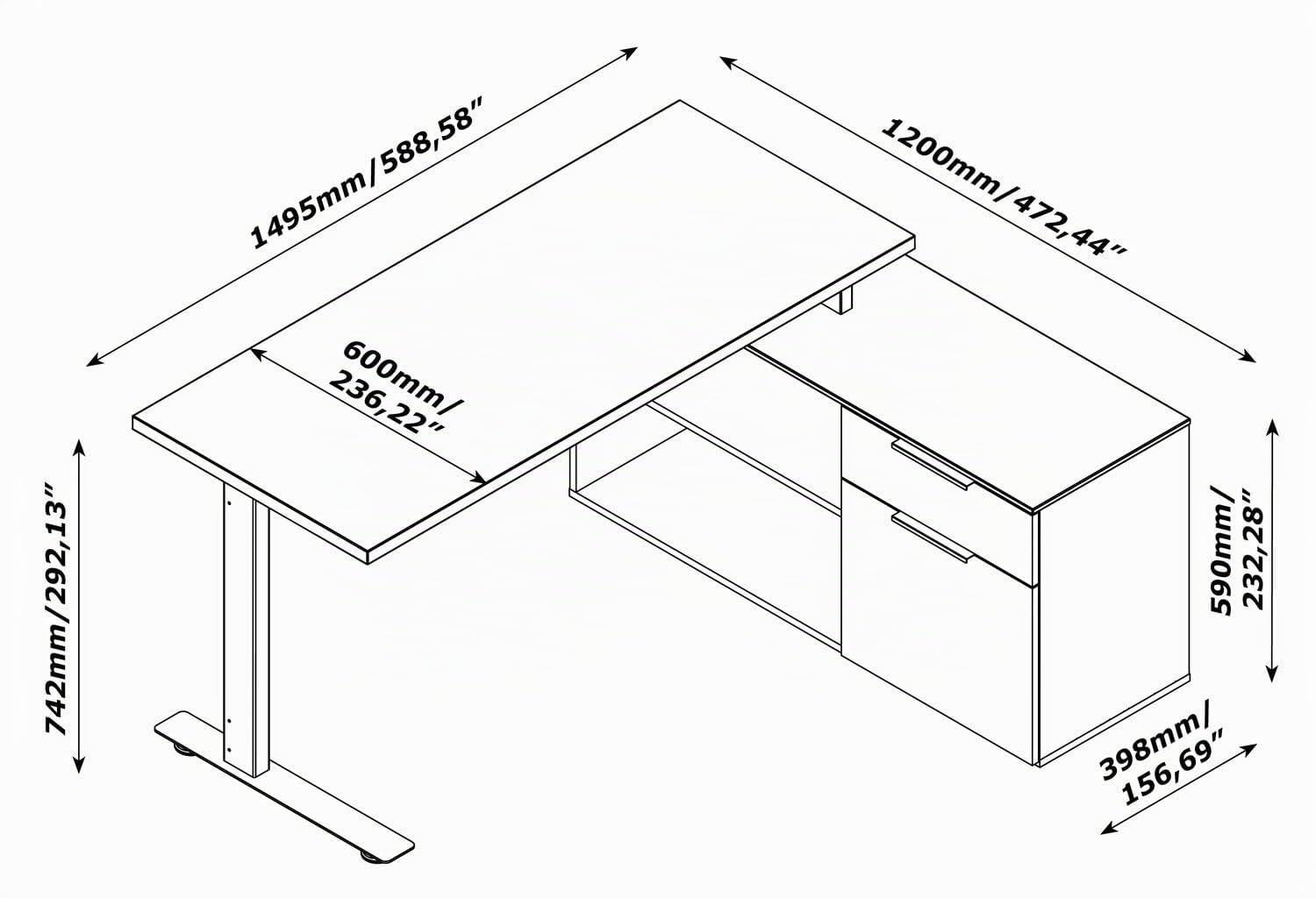 Composad Pronto scrivania angolare anta cassetto grigio rovere