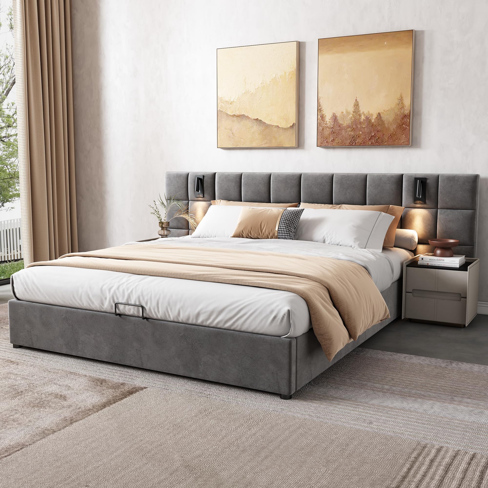 Dolamani letto imbottito contenitore 180x200 grigio velluto