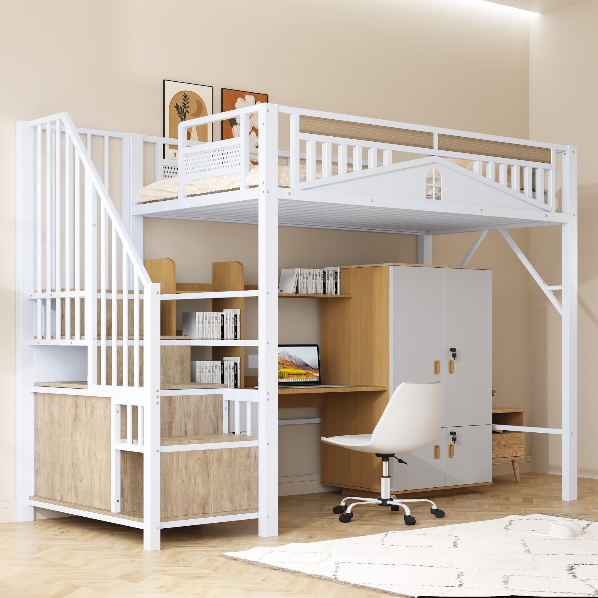Dolamani Bianco B Letto a Soppalco Metallo 90x200 cm