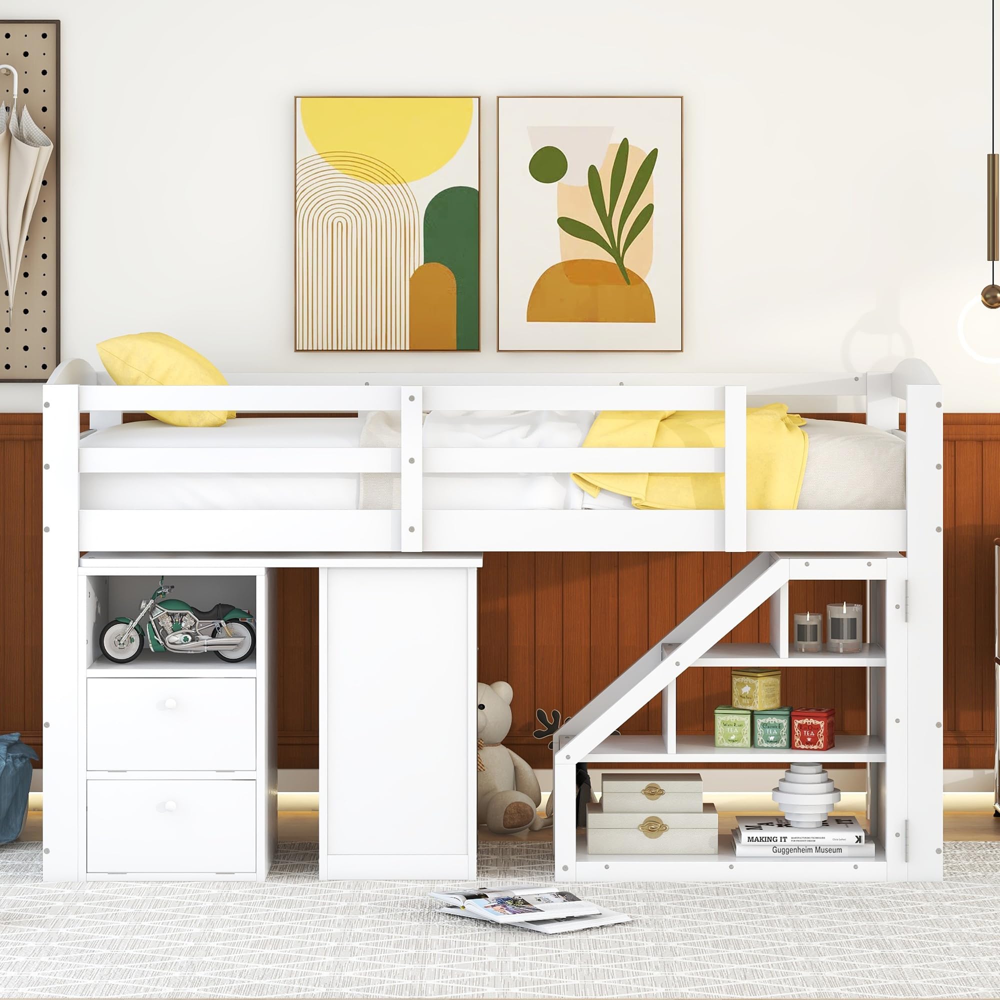 Dolamaní Letto a soppalco 90x200 bianco con scrivania salvaspazio