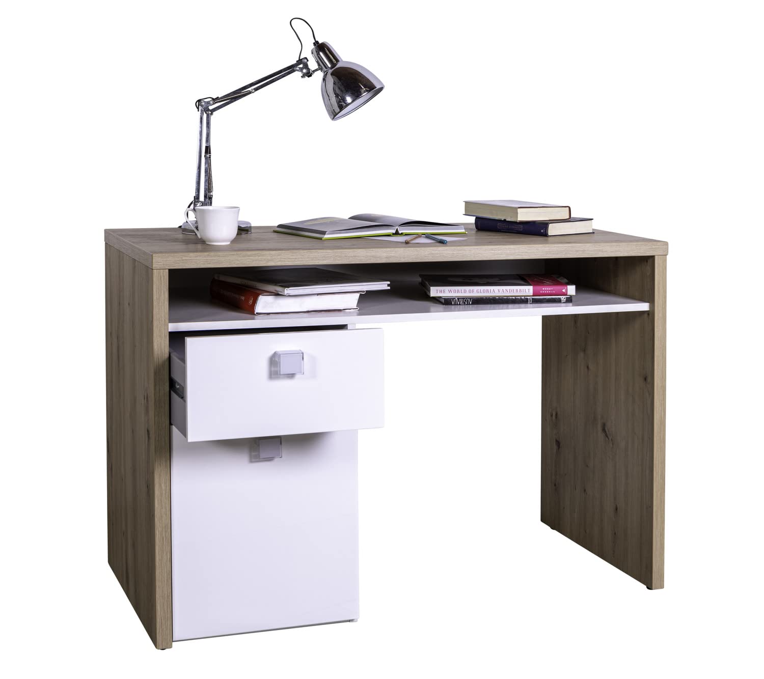 Composad Globo scrivania 1 cassetto rovere bianco