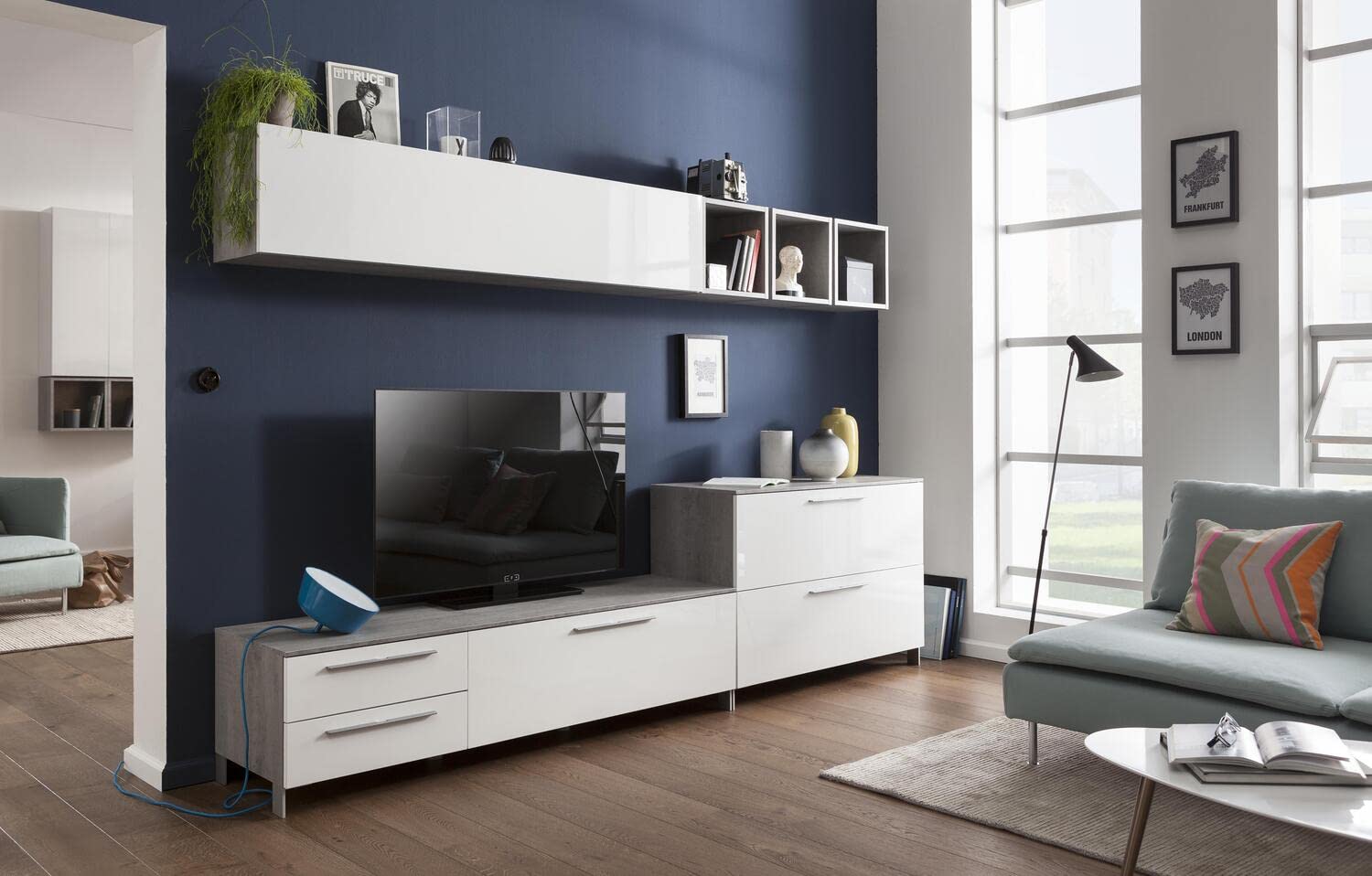 Composad Modello Set 4 Mobili Soggiorno Bianco Cemento Moderno
