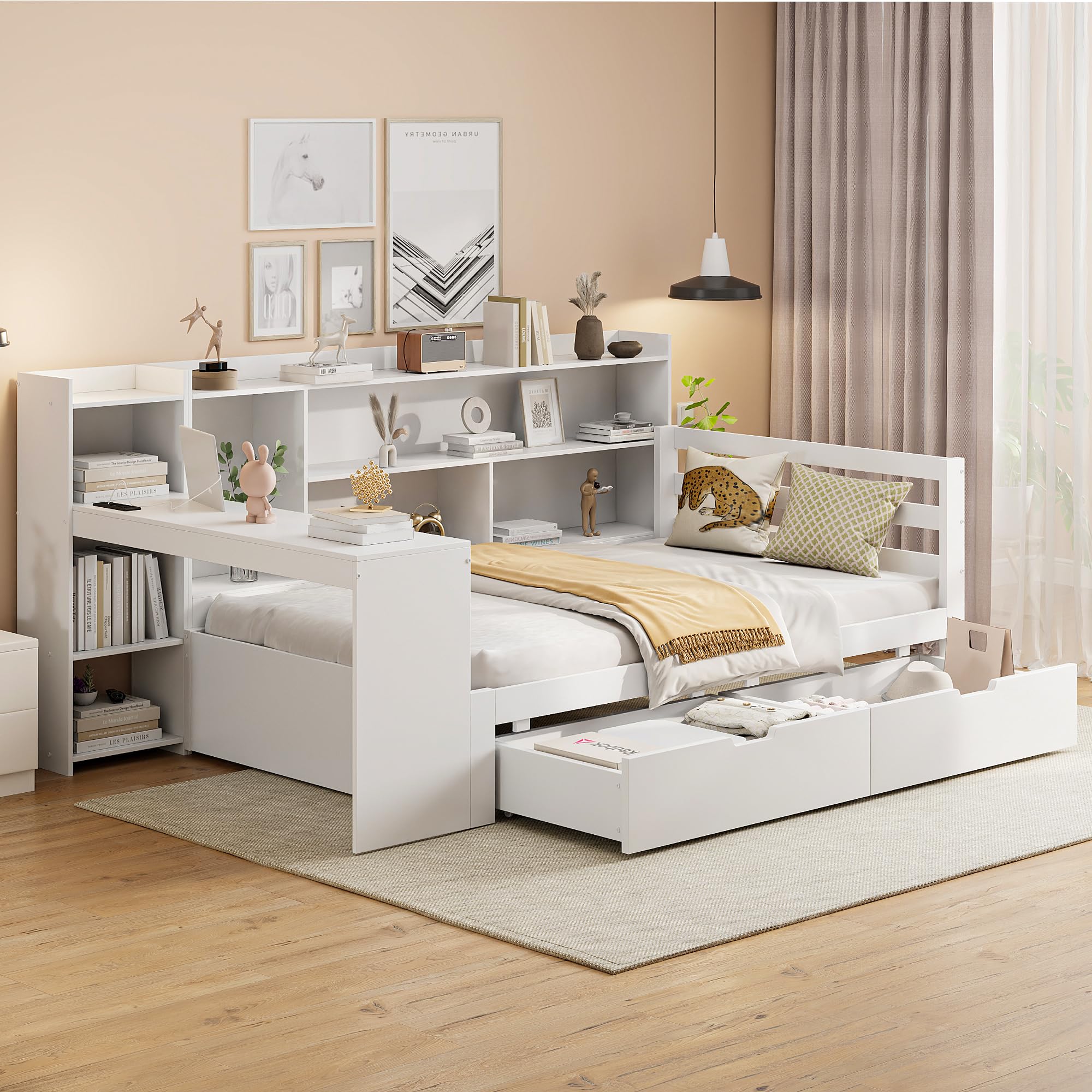 Dolamaní Letto 90x200 con scrivania e cassetti bianco