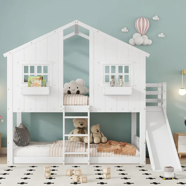 Dolamaní Letto a castello 90x200 con scivolo bianco