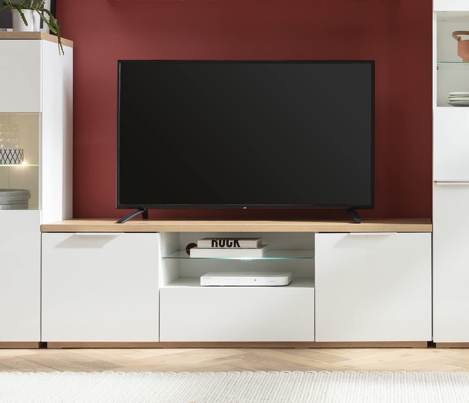 Composad Mundi 2 Ante 1 Ribalta Mobile Porta Tv Rovere Bianco LED