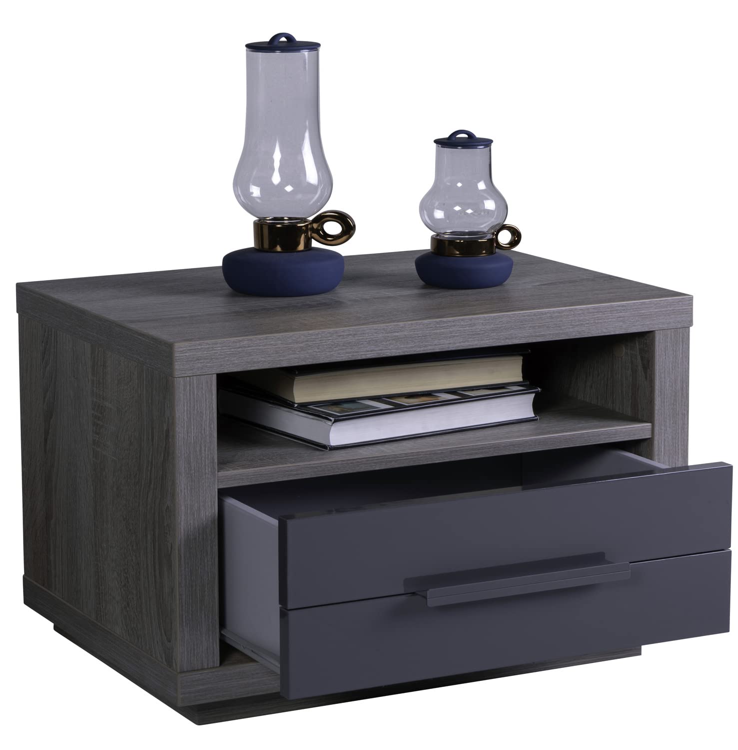 Composad Comodino 1 Cassetto 1 Vano Rovere Grigio 70 cm