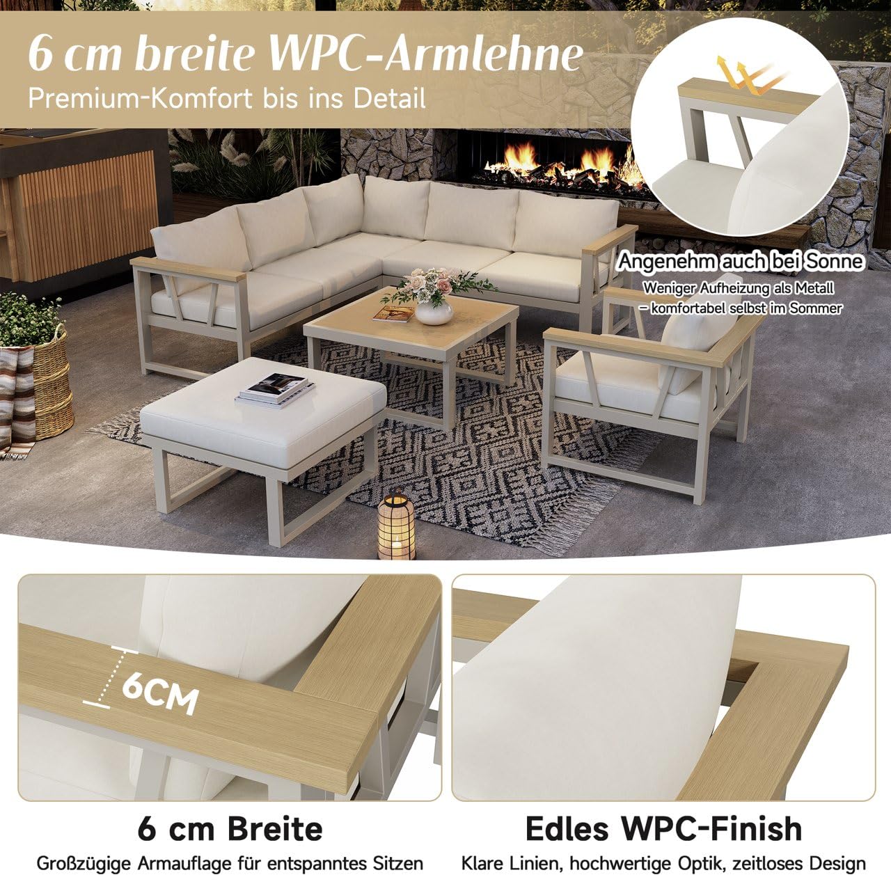 Dolamaní Set Giardino 7 Posti Divano Angolare Beige