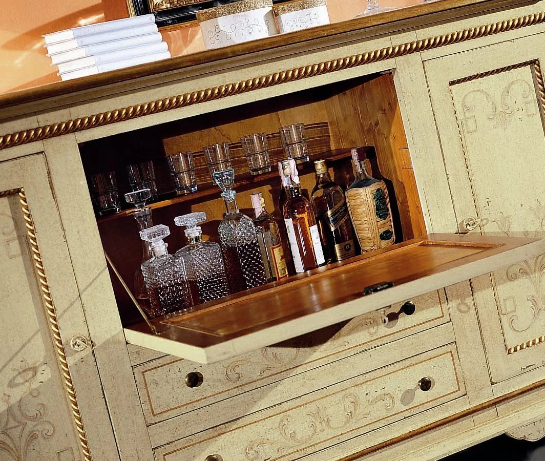 EPOCANTICA Credenza Decorata Foglia Oro 196 cm avorio