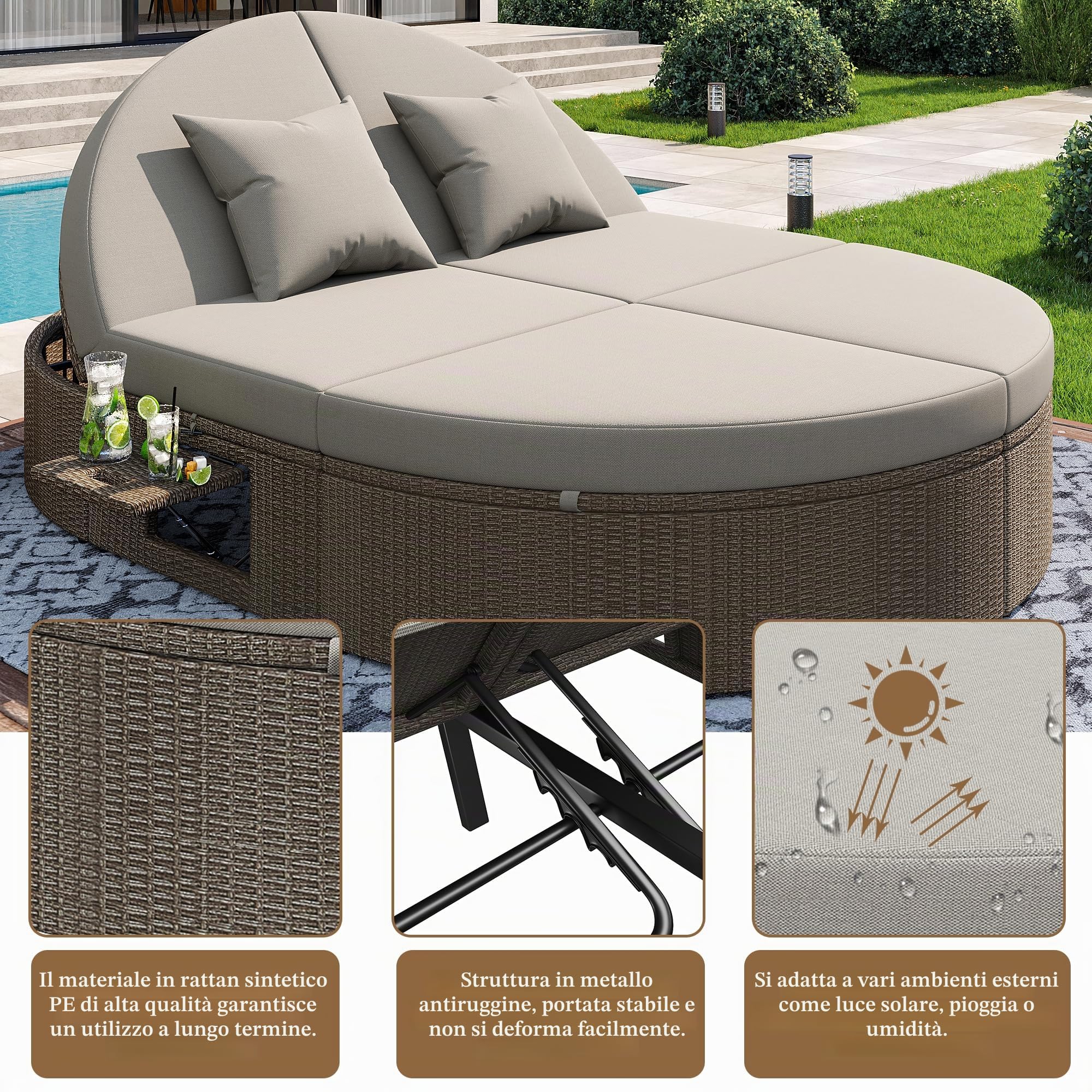 Dolamani lettino prendisole rattan 2 posti 200x140 reclinabile