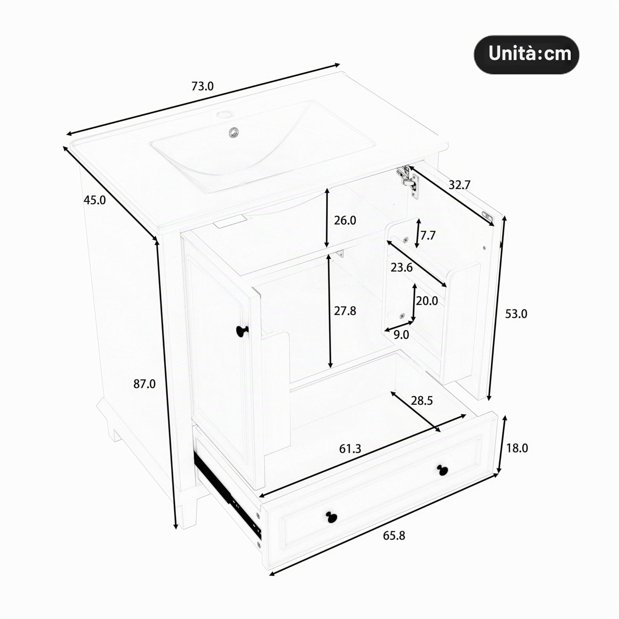 Dolamaní Mobile bagno con lavabo 73x45x87 cm grigio