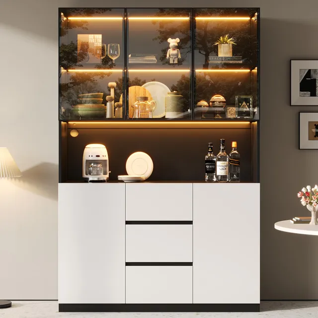 Dolamaní Vetrina LED Bianco Nero 120x40x200 con Cassetti