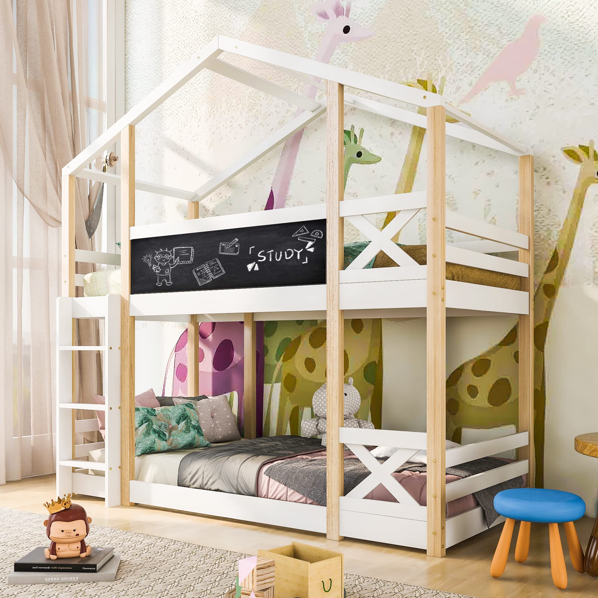 Dolamani letto a castello casetta 90x200 con scaletta in pino