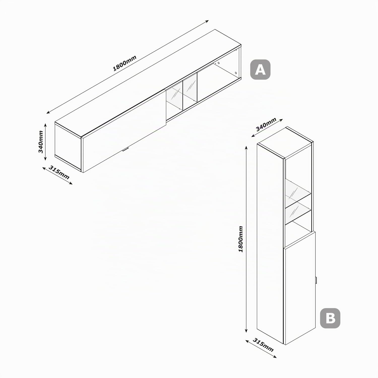 Composad Infinito pensile 1 ribalta 3 vani noce grigio 178 cm