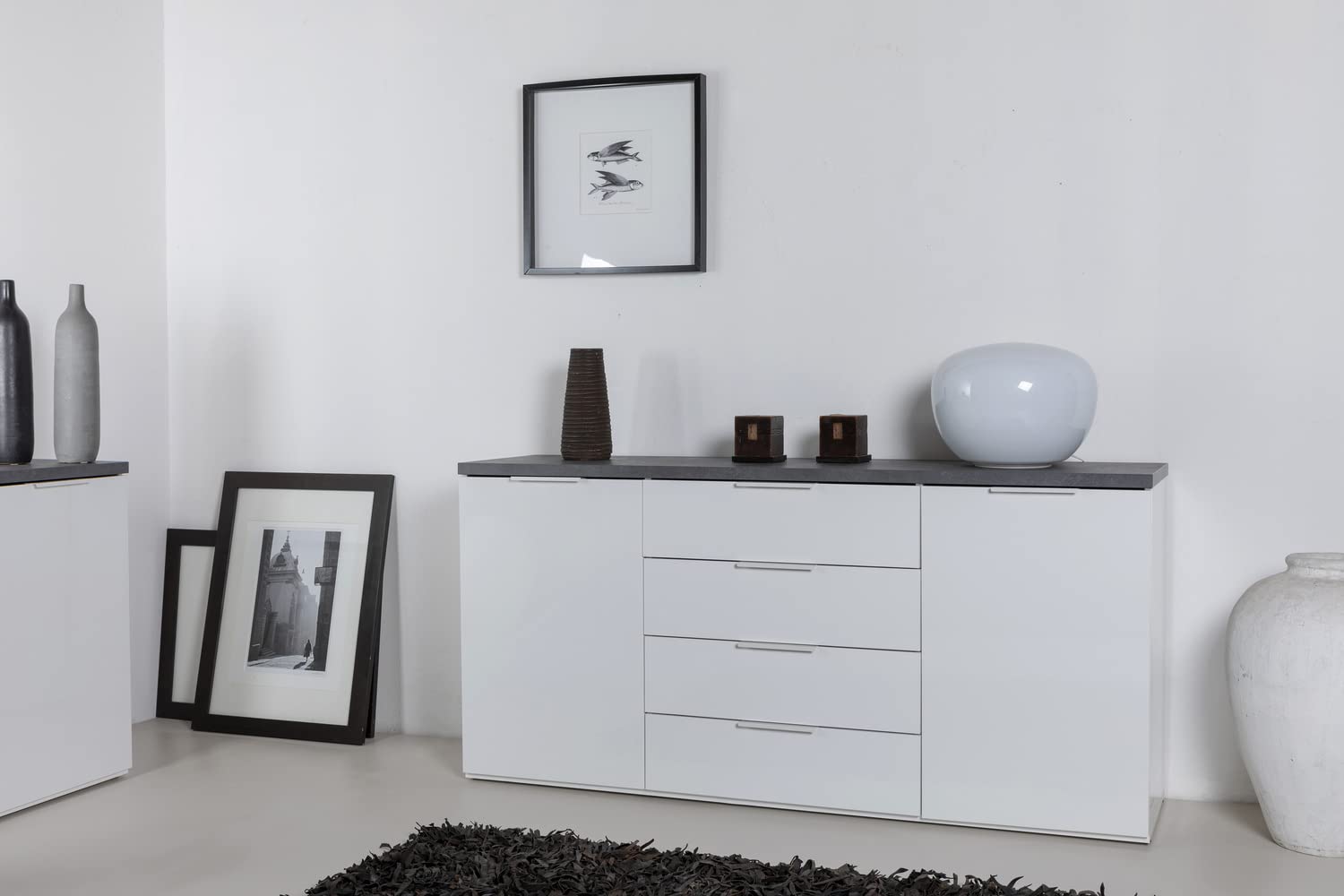 Composad Mundi Madia 4 Cassetti 2 Ante Grigio Tadao Bianco