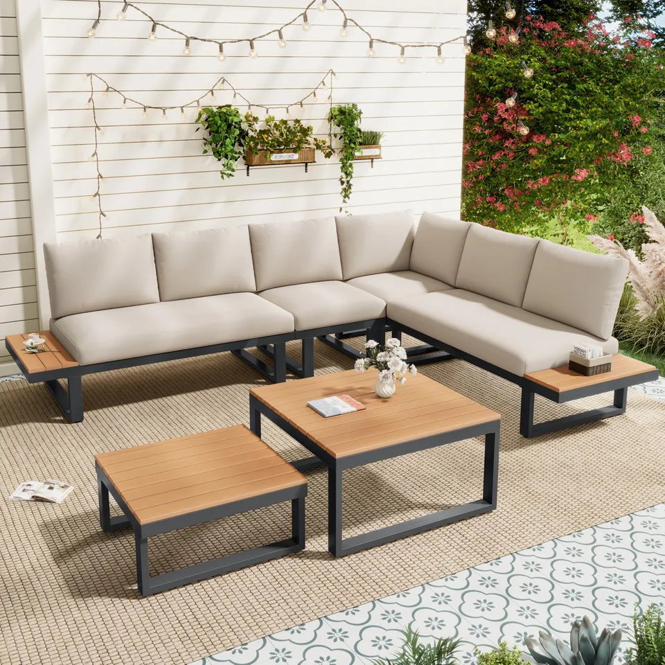 Dolamaní Set lounge giardino 5 posti beige-nero reclinabile