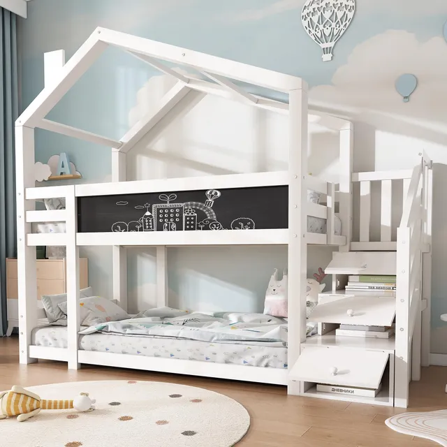 Dolamaní Letto a soppalco 90x200 bianco con scivolo e scala