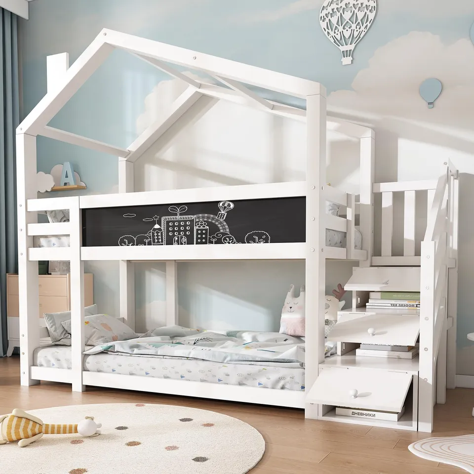 Dolamaní Letto a soppalco 90x200 bianco con scivolo e scala