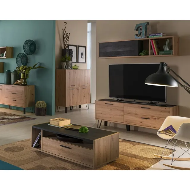 Composad Vitruvia Soggiorno 4 Mobili Rovere Miele Nero