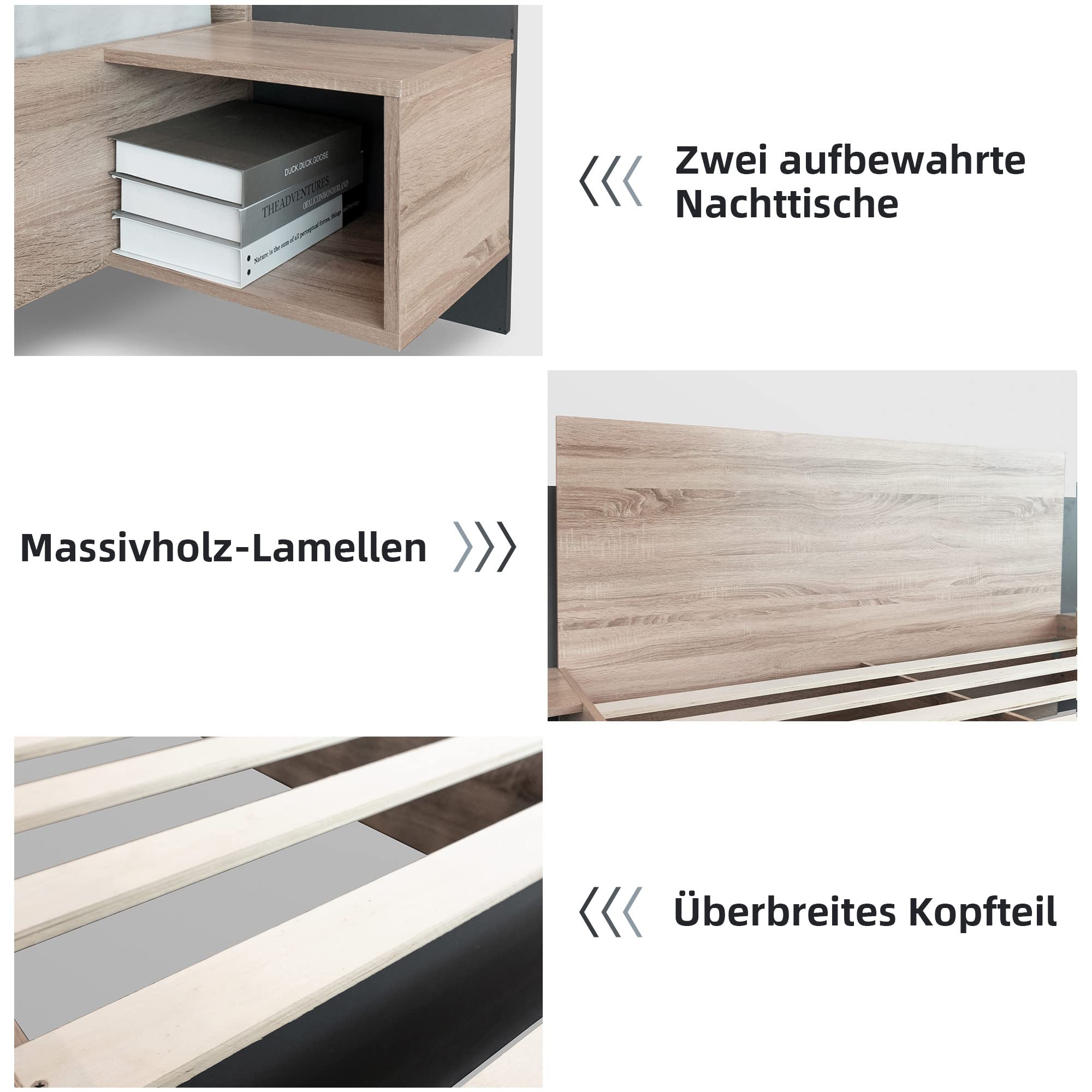 Dolamaní Letto matrimoniale legno 140x200 con comodini
