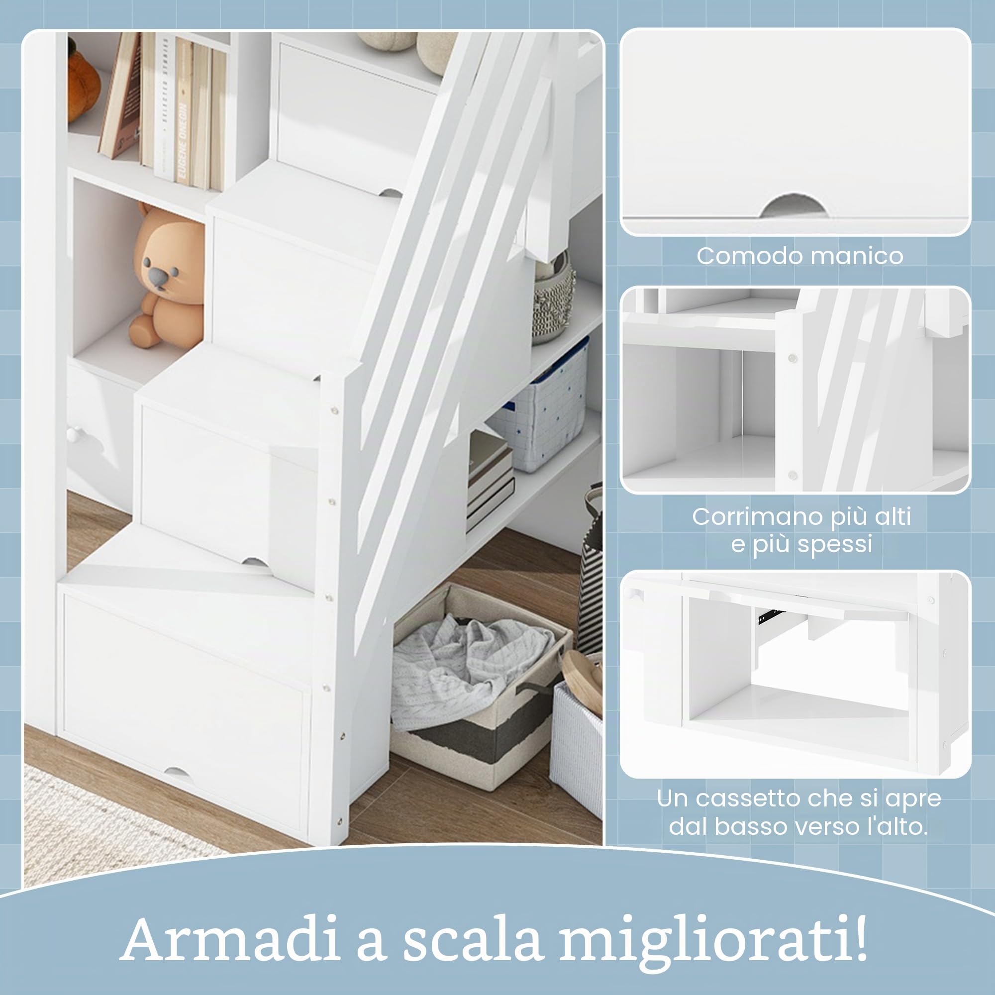 Dolamaní Soppalco Bianco 90x200 con Scrivania Legno