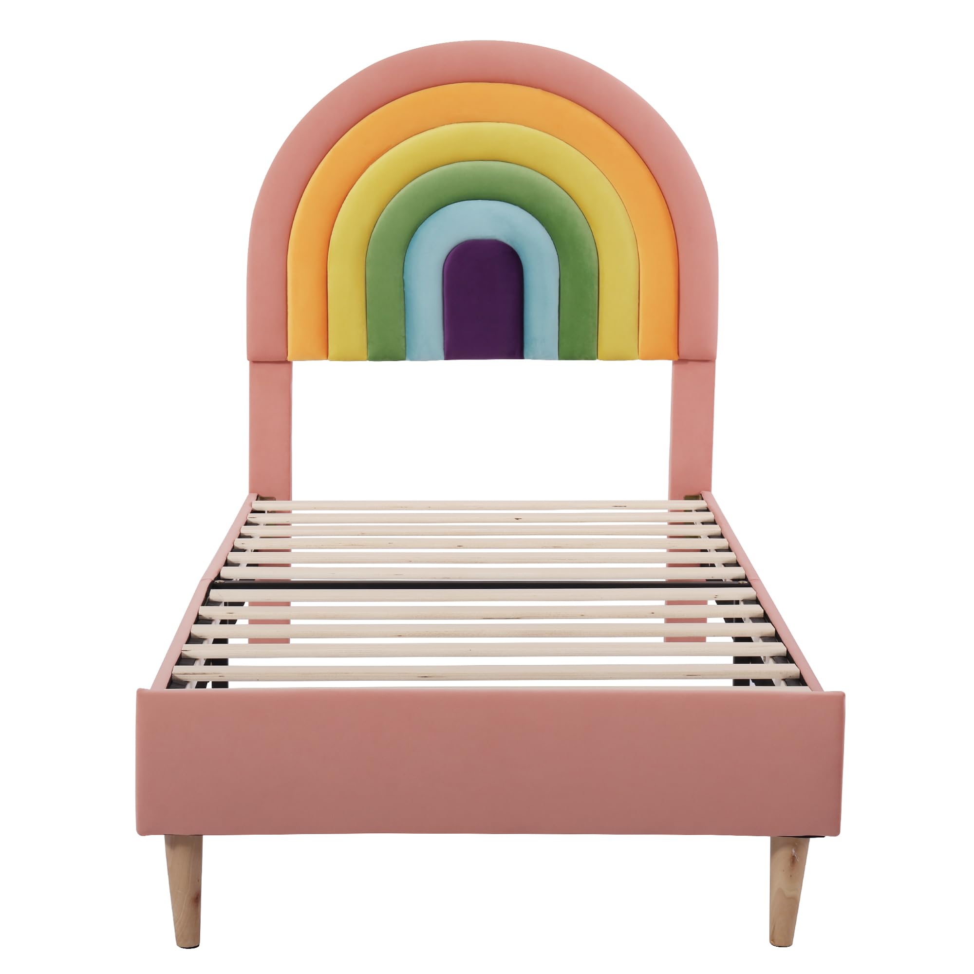 Dolamaní Letto Imbottito 90x200 Velluto Rosa con Rete Doghe