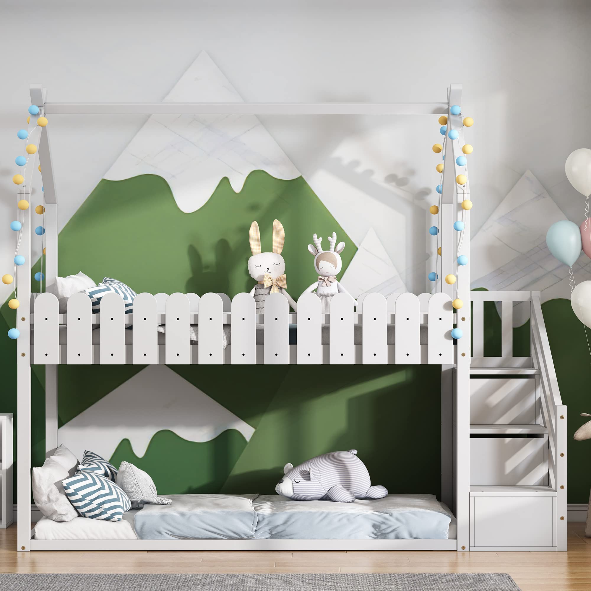 Dolamaní Letto Soppalco Casa 90x200 Legno con Scale e Cassetti