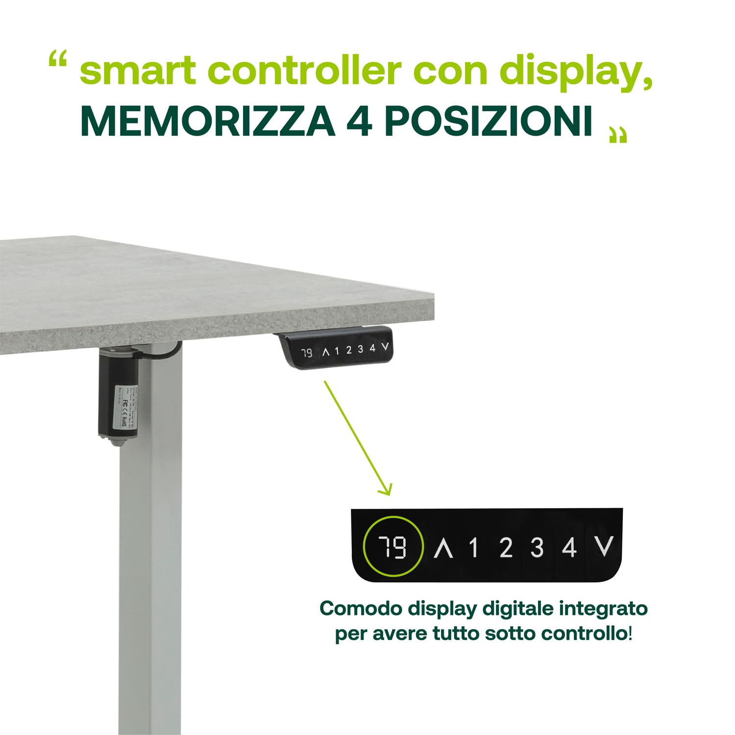 Composad Energia scrivania elettrica 150x69 cemento bianco