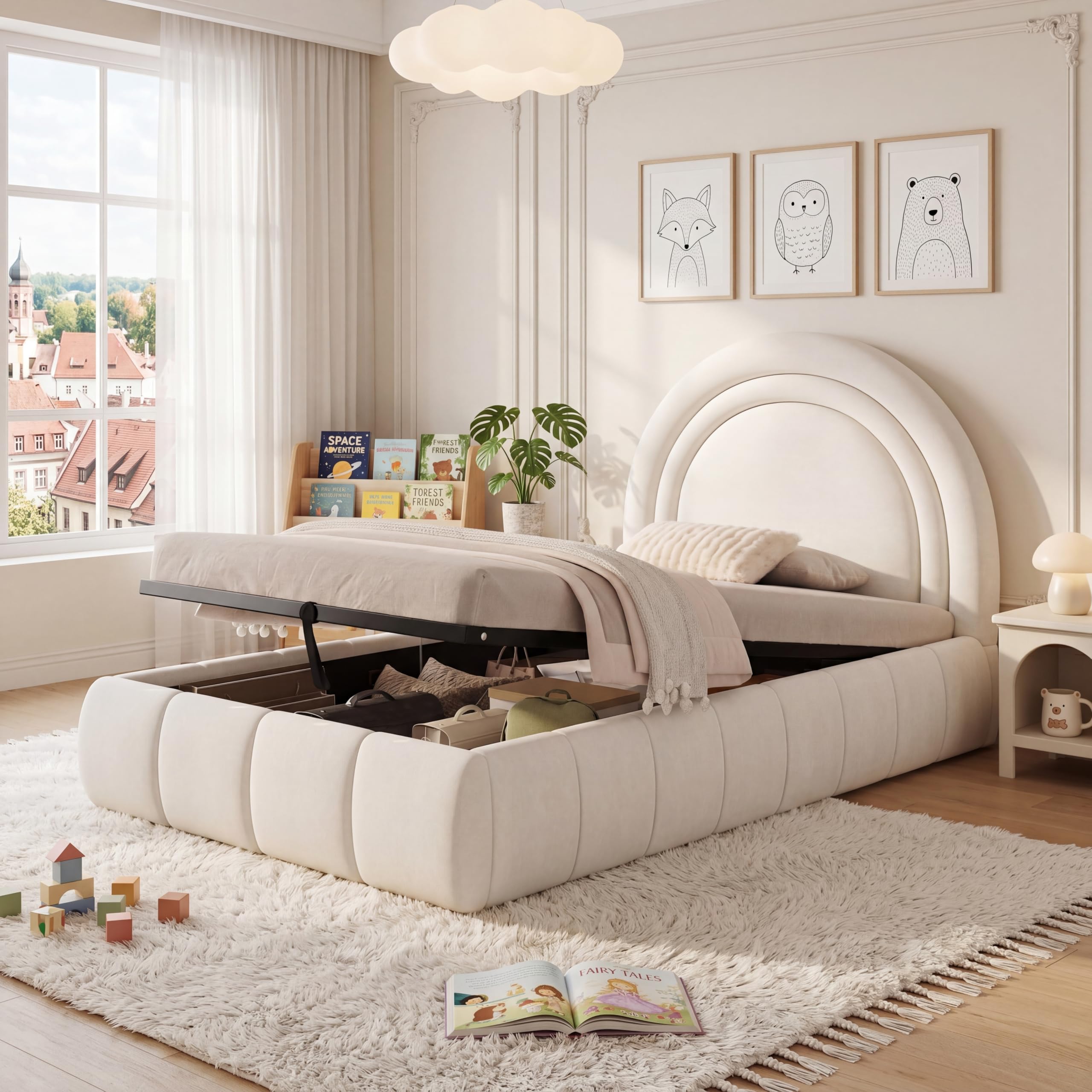 Dolamaní Letto singolo 90x200 beige velluto contenitore