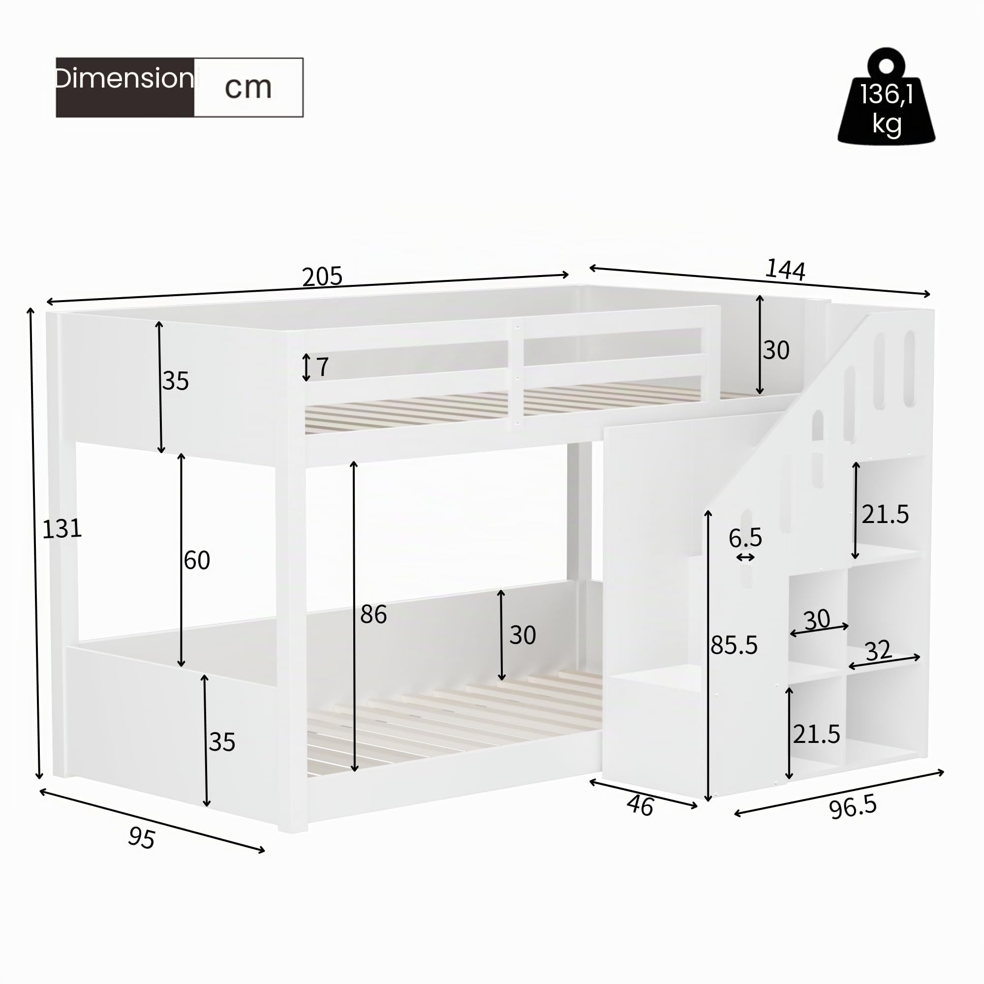 Dolamaní Letto a Castello 90x200 con Scala Bianco