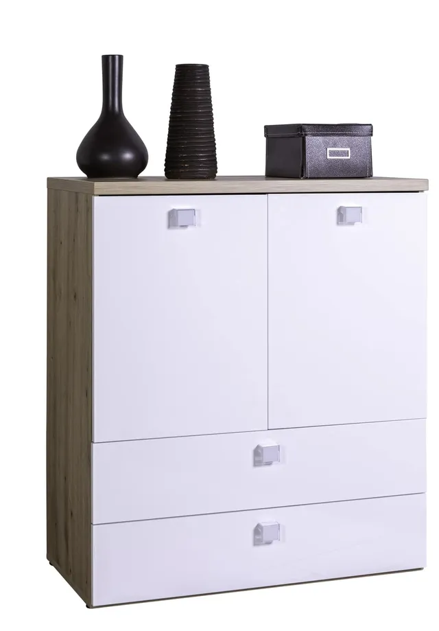 Composad Globo mobile contenitore 2 cassetti 2 ante rovere bianco