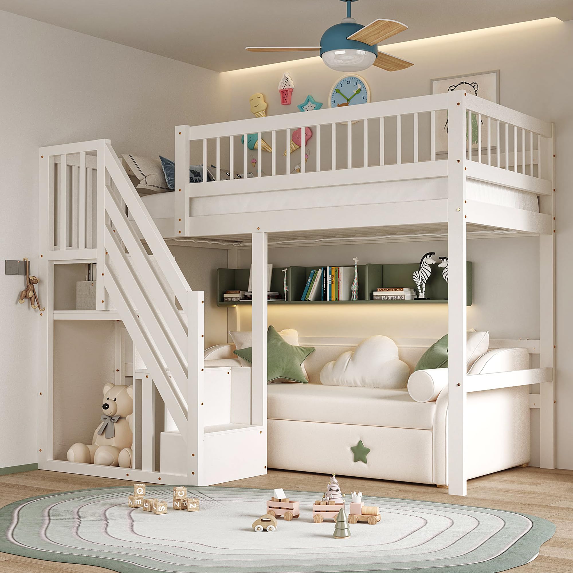 Dolamaní Letto a soppalco 90x200 bianco con scala