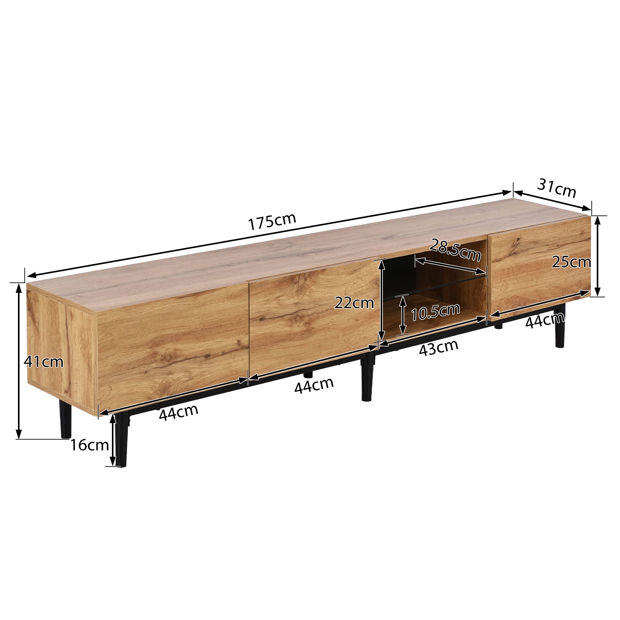Dolamaní Mobile TV Legno Nero 175 cm 3 Ante MDF Soggiorno