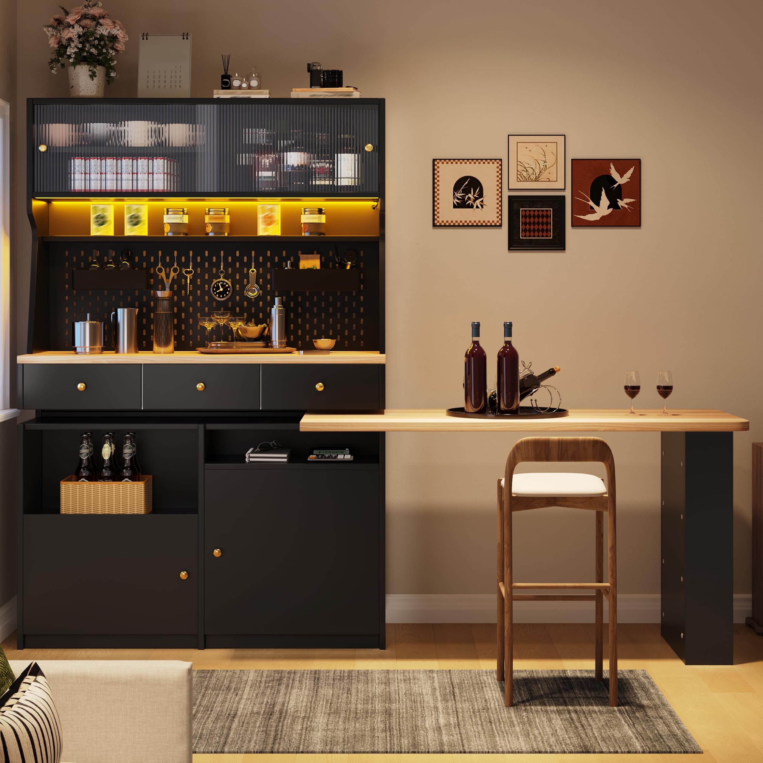 Dolamaní credenza buffet cucina nero con LED 137 cm