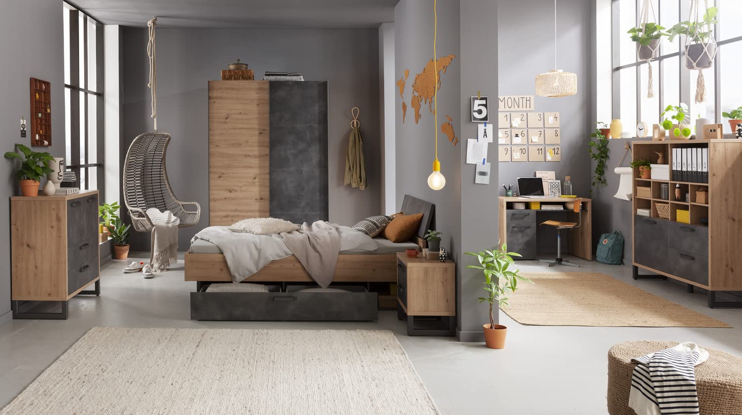 Composad LaFabrica Libreria 2 Cassetti 1 Anta Rovere Grigio Industrial
